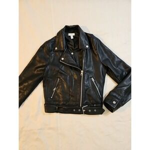 Topshop Black Faux Leather Moto Biker Grunge Jacket Women's 6